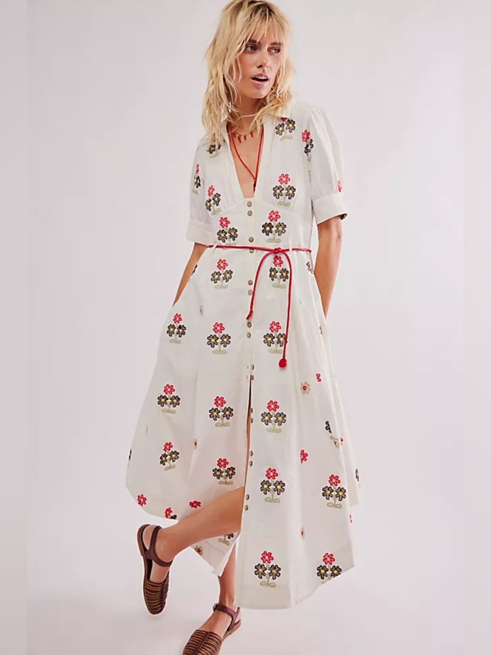 Free People Piru Midi Dress Ecru Floral Combo Size 4